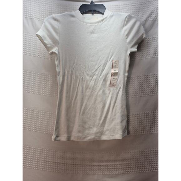 A New Day Shirt Womens Size XS White Pleated Short Sleeve Crew Neck Stretch 7304 - Picture 1 of 6